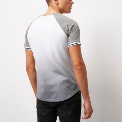 White faded print slim fit raglan T-shirt